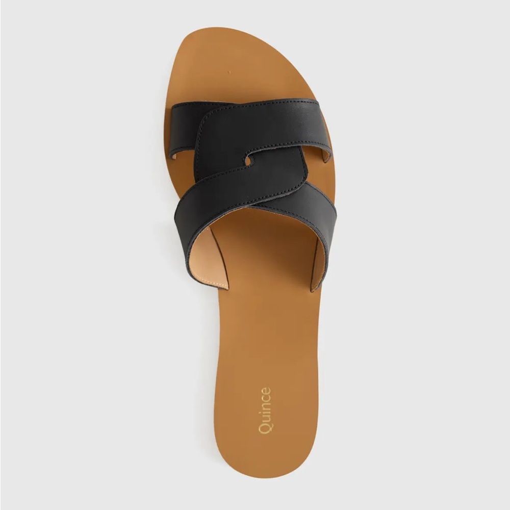 Quince Black and Tan Woven Leather Slide Sandal